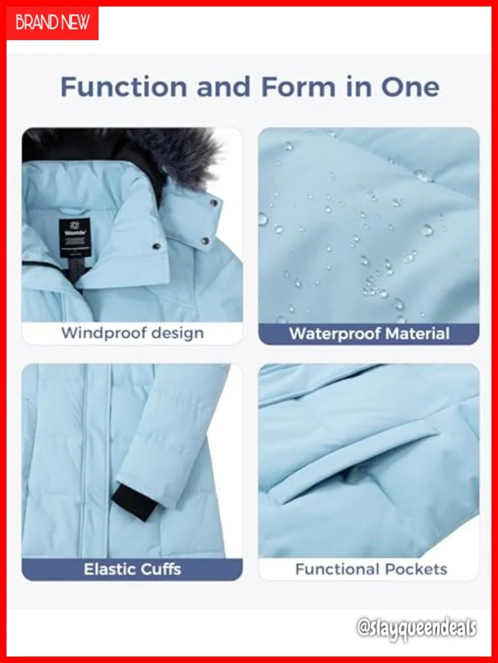 Warm Long Puffer Jacket with Faux Fur Hood - Waterproof 5000mm Windproof
